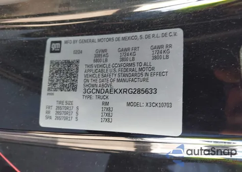 2024 Chevrolet Silverado 1500 from USA, damaged, VIN 3GCNDAEKXRG285633